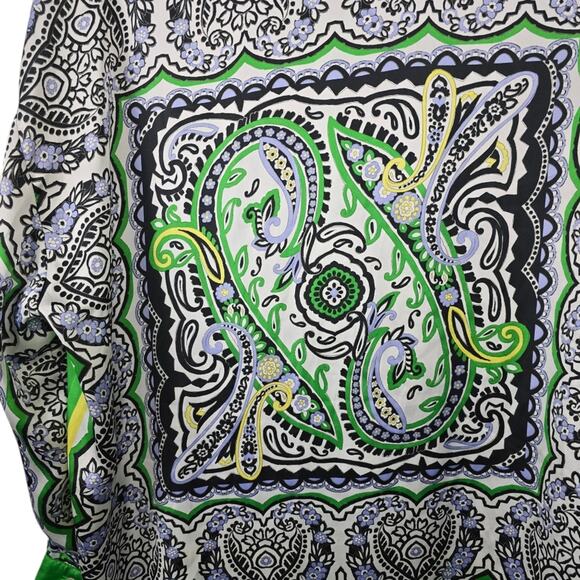 Zara Green Paisley Floral Satin Scarf Button Down Blouse Boho St Patty Day M - Picture 5 of 14